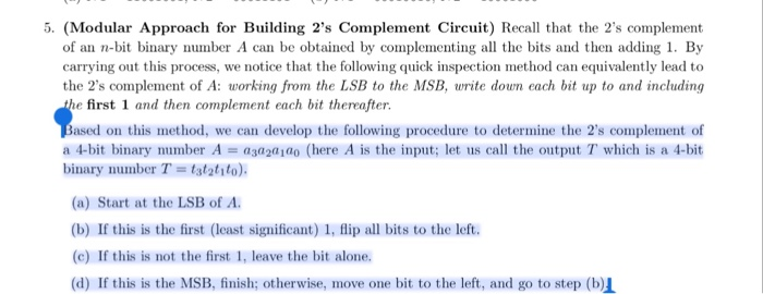  5. (Modular Approach for Building 2's Complement Circuit) Recall that the
