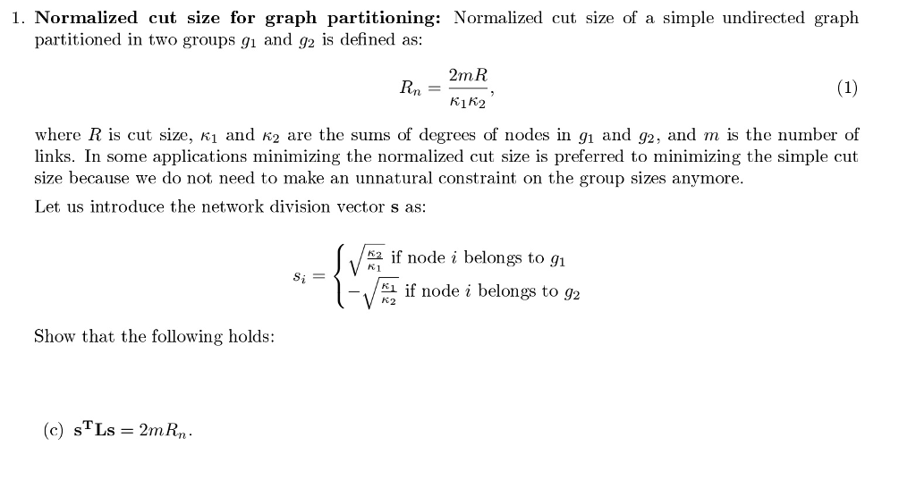  Normalized cut size for graph partitioning: Normalized cut size of a