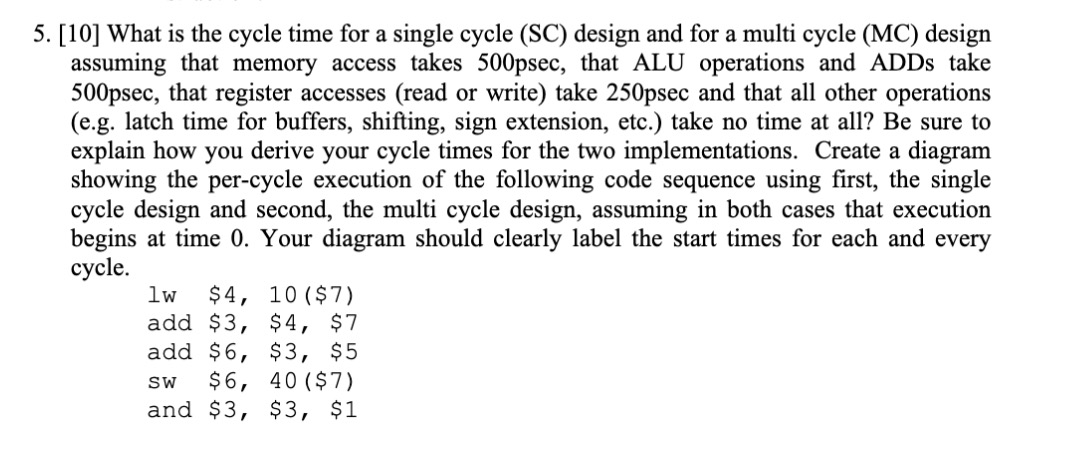  [10] What is the cycle time for a single cycle (SC)
