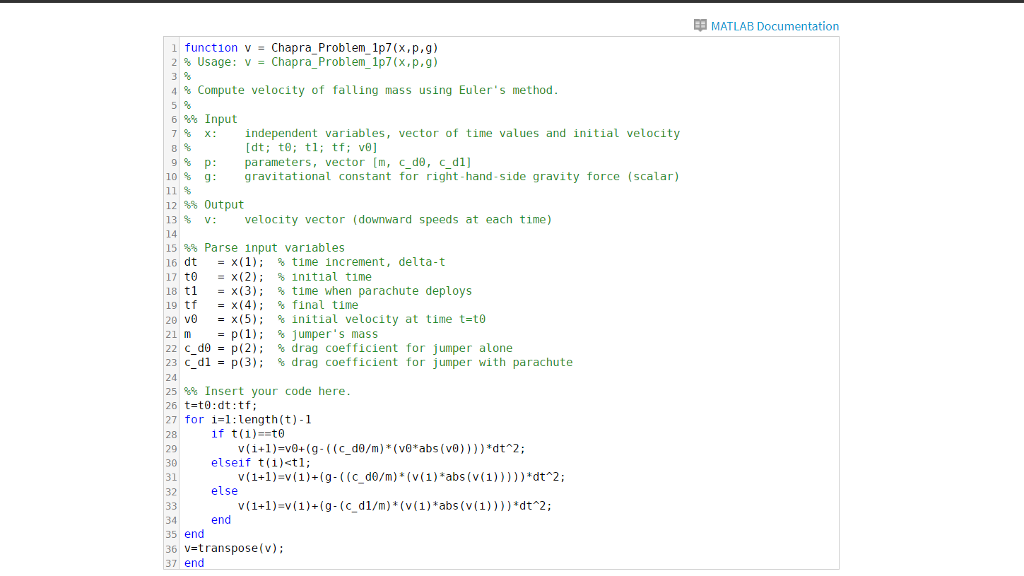 Chapra Problem 1.7. For the second-order drag model (Eq. 1.8), compute the