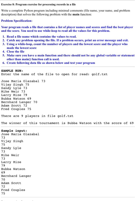  Please use python Exercise 8: Program exercise for processing records in