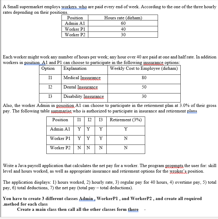  You have to create 3 different classes Admin , WorkerP1 ,