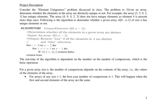  Consider the "Element Uniqueness" problem discussed in class. The problem s: