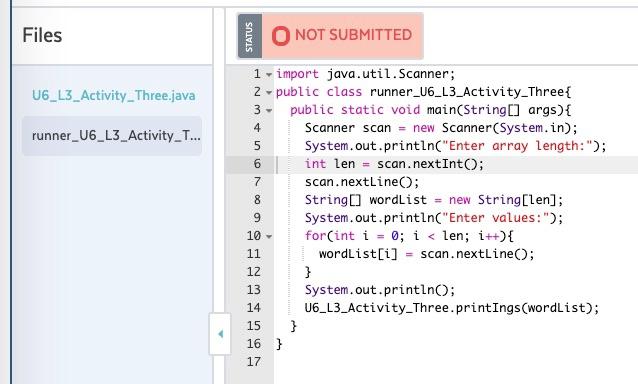 String values. The method printings, which should be void, must print all