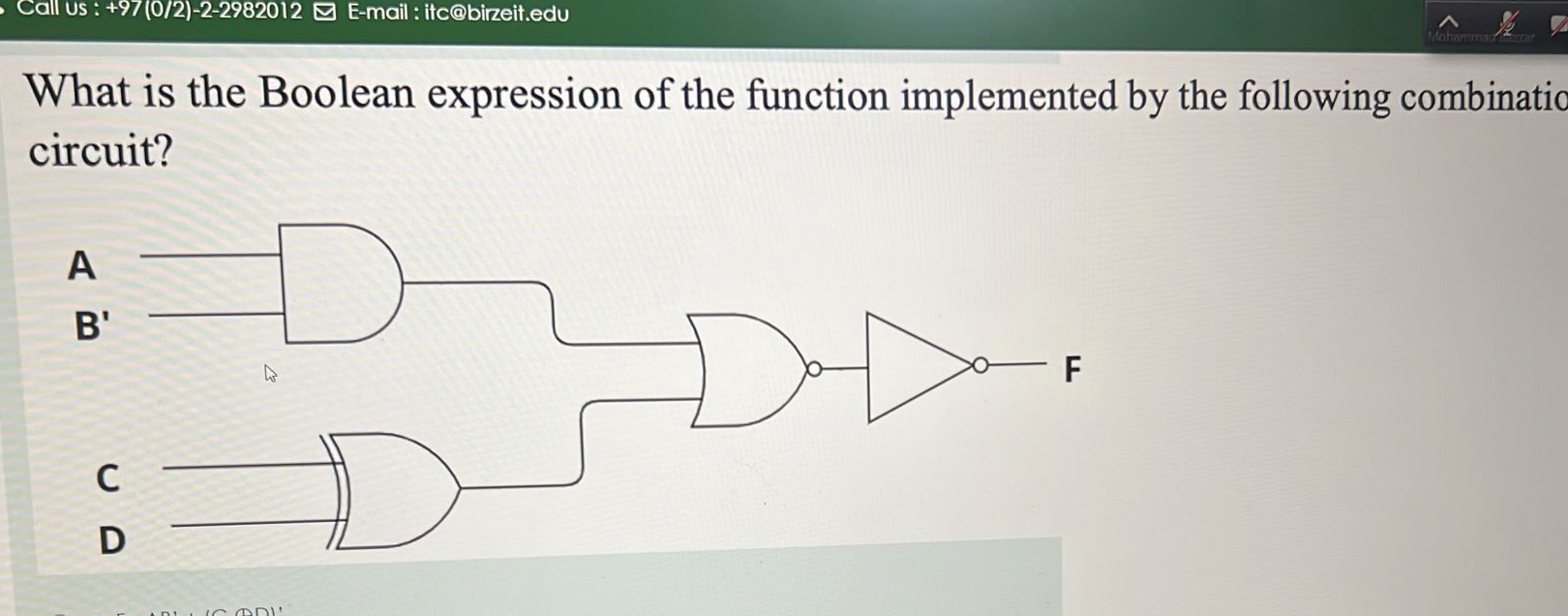  What is the Boolean expression of the function implemented by the
