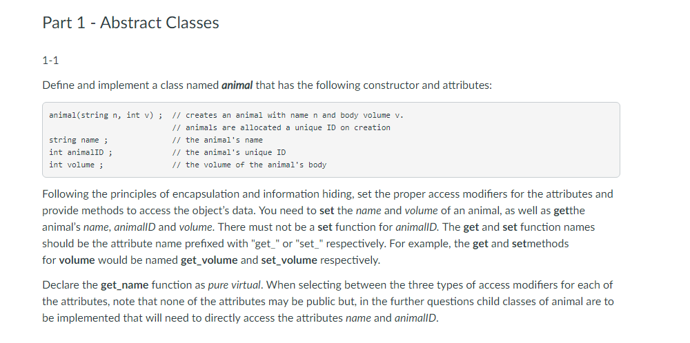 Part 1 - Abstract Classes 1-1 Define and implement a class