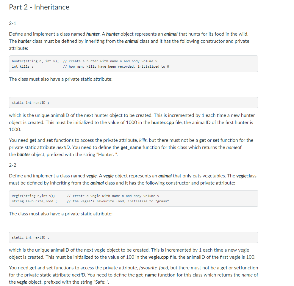 named animal that has the following constructor and attributes: animal(string n, int
