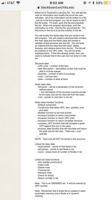  Create a linked list program in C++ ..il AT&T 9:02 AM