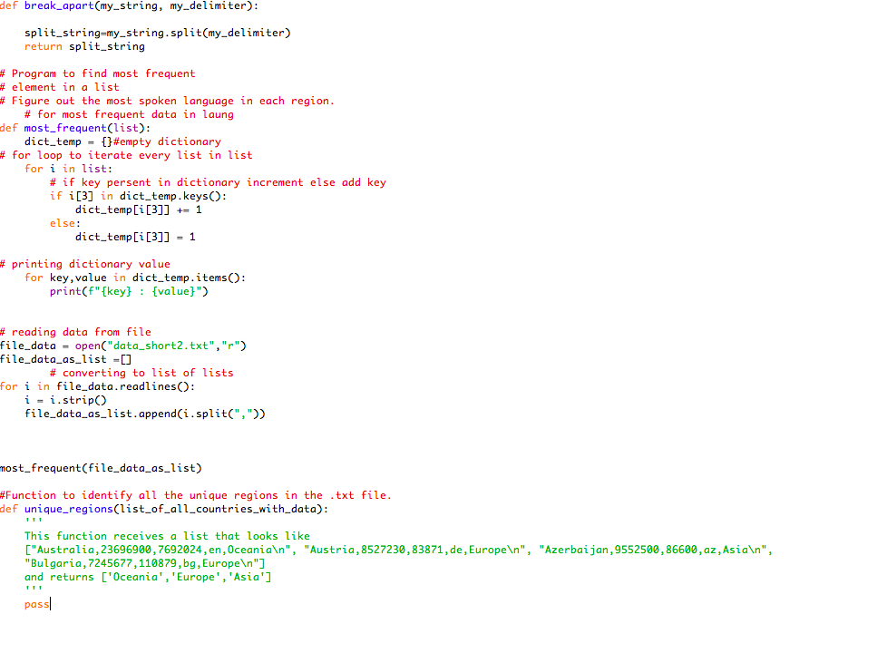 Write the third function (unique_regions) in python and please provide the flowchart