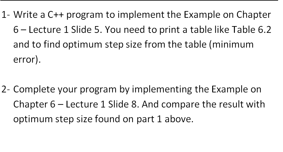  1- Write a C++ program to implement the Example on Chapter