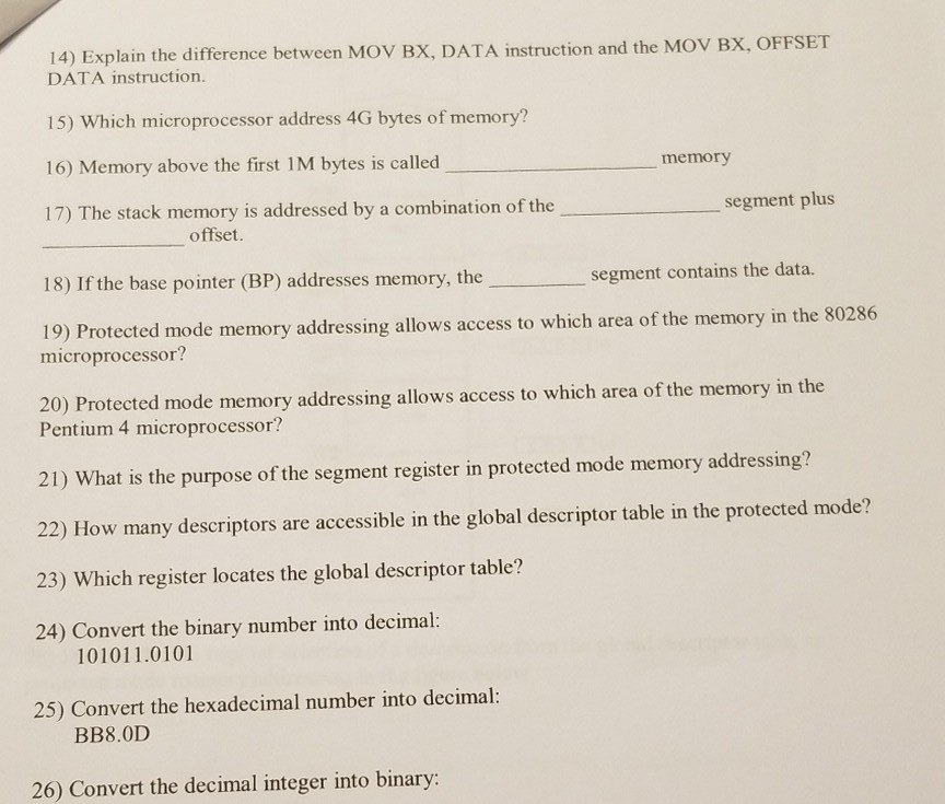  14) Explain the difference between MOV BX, DATA instruction and the