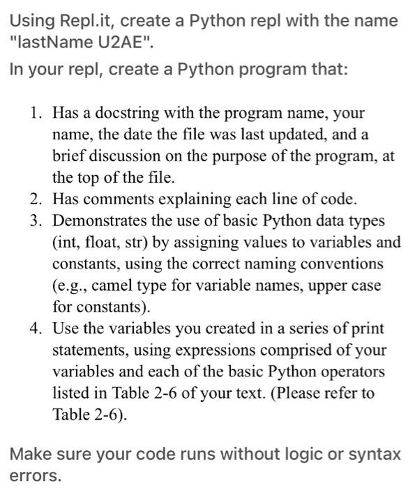 need help with the activity in the below picture. Using replit with