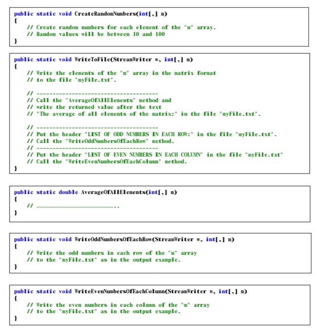 by C# programming language that has the followings: static void Main(string[] args)