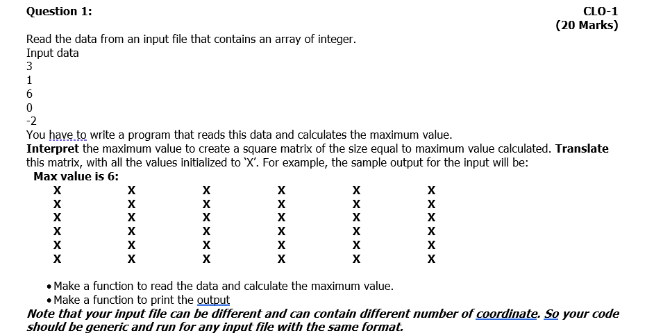 Please solve fast Question 1: CL0-1 (20 Marks) Read the data from