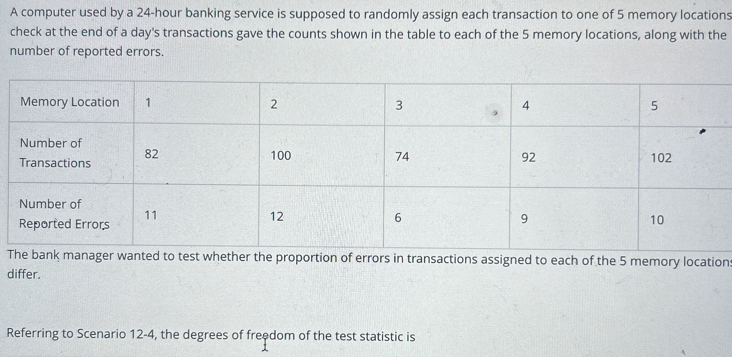  SCENARIO 12-4 A computer used by a 24-hour banking service is