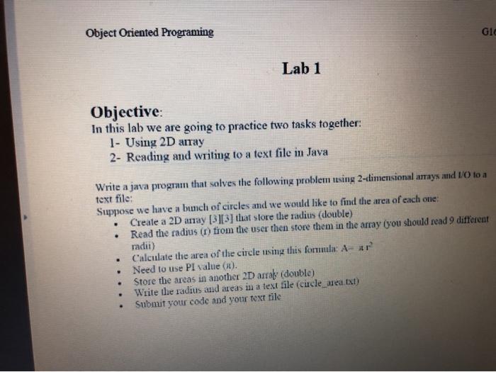java program Object Oriented Programing GIC Lab 1 Objective: In this lab