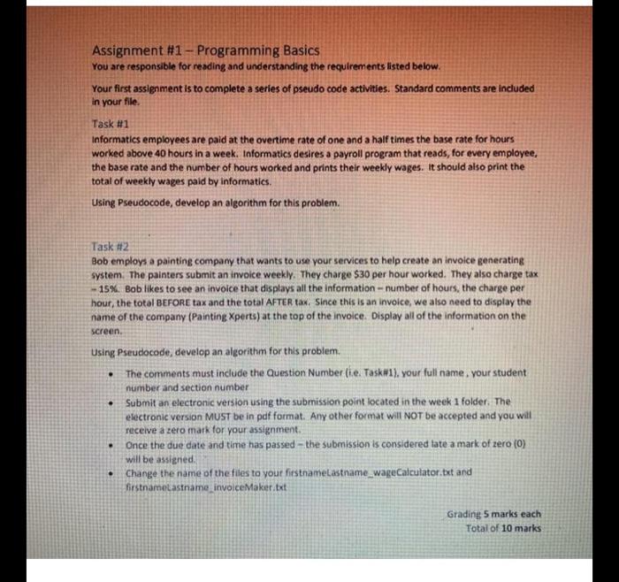 are responsible for reading and understanding the requirements listed below. Task #1