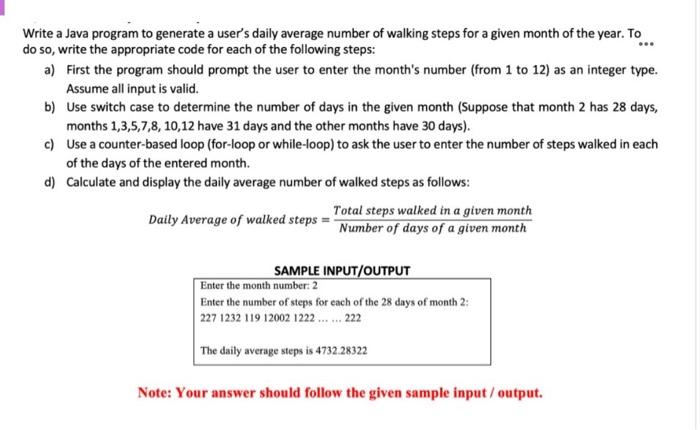  . Write a Java program to generate a user's daily average