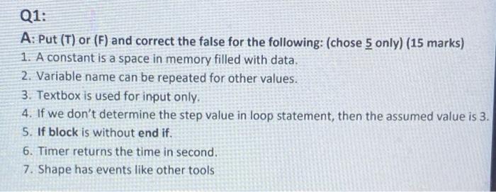 visual basic.plz i need you to solute this question asap! Q1: A: