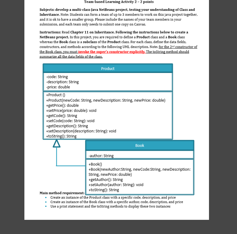  Team-based Learning Activity 2 2 points Subjects: develop a multi-class Java