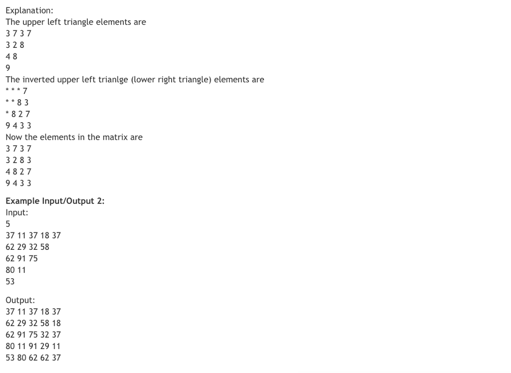 left triangle elements of an integer matrix size of NxN as the