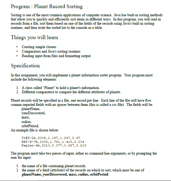  Program Planet Record Sorting Sorting is one of the most common