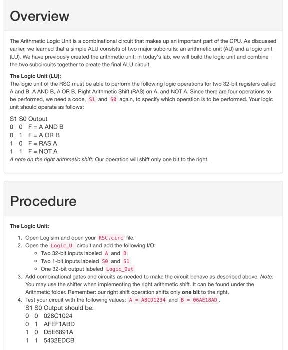 Need help to build the LU circuit The Arithmetic Logic Unit is