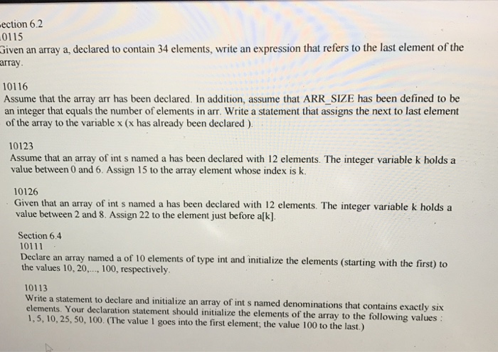  Given an array a. declared to contain 34 elements, write an