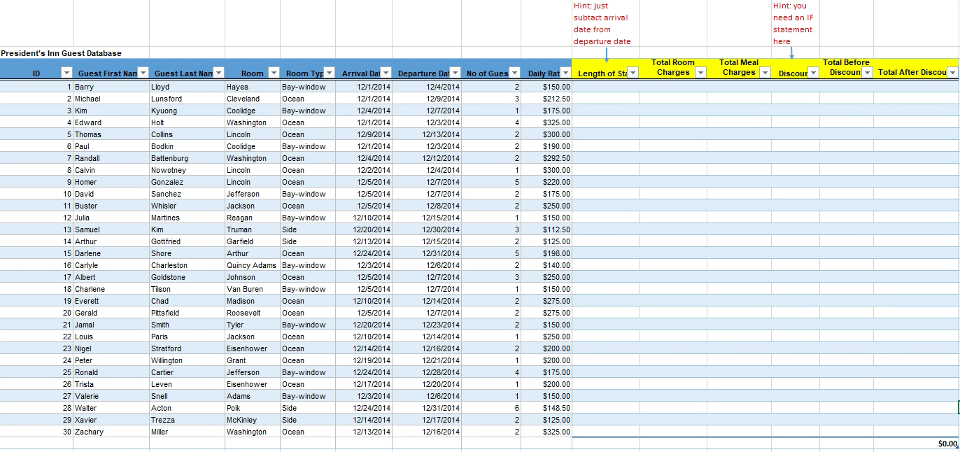 Please include excel statement. F This problem will familiarize you with tables,