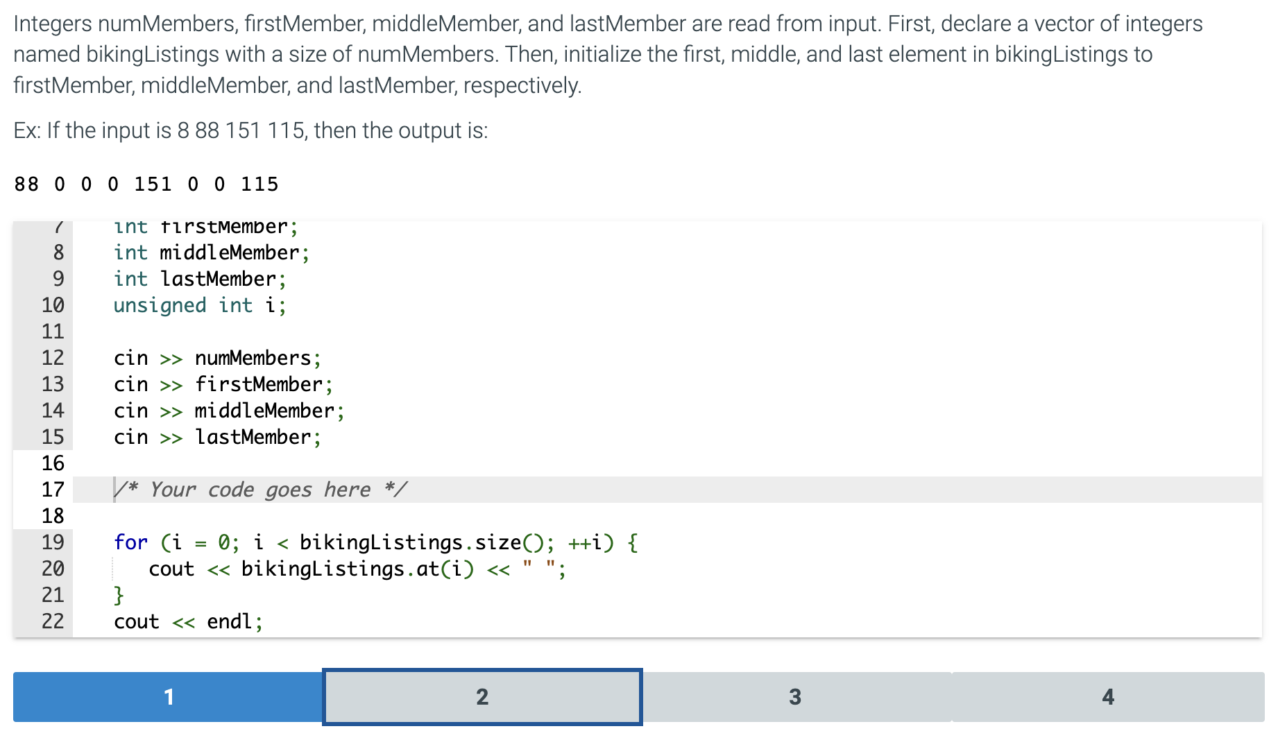  Y** Your code goes here */ for (i=0; i bikingListings.size(); ++i){