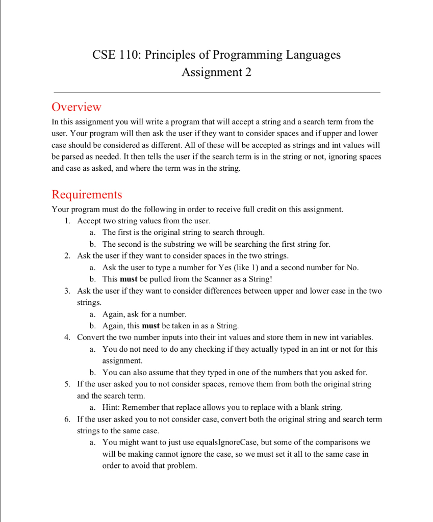  CSE 110: Principles of Programming Languages Assignment 2 Overview In this