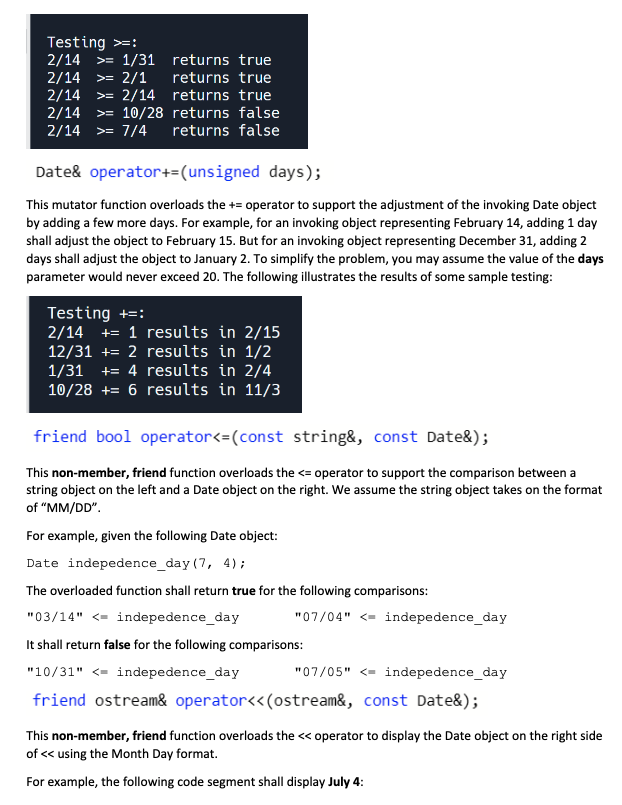 been designed for you to practice implementing and testing overloaded operators for