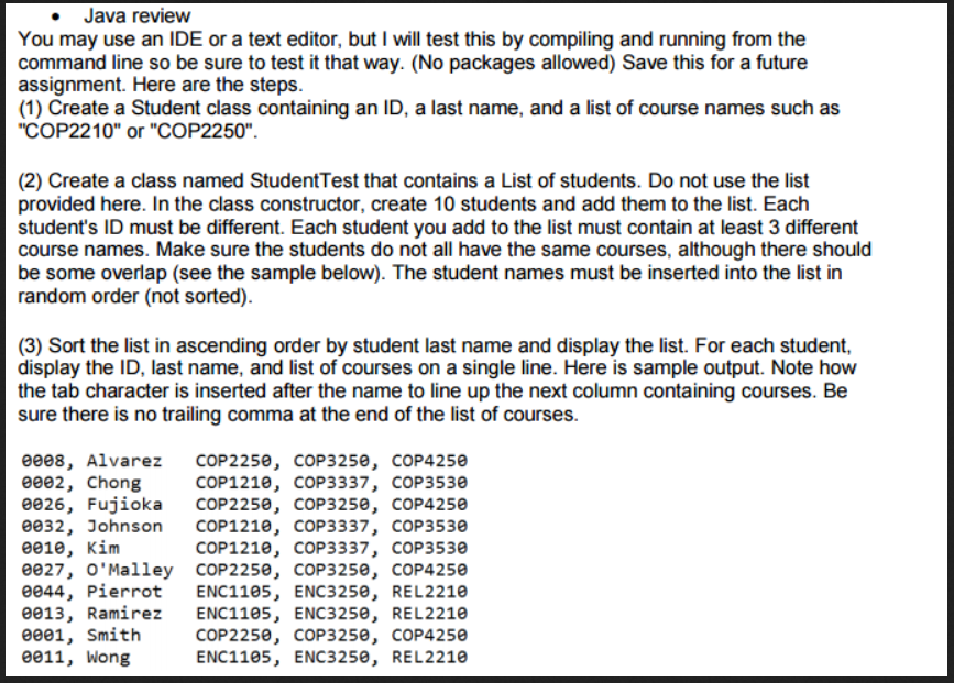 Need help with Java program, please do NOT ask for user input,