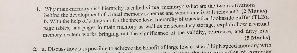  1. Why main-memory disk hierarchy is called virtual memory? What are
