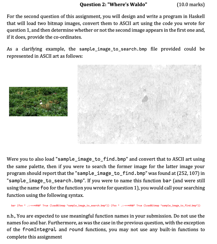 Question 2: "Where's Waldo" (10.0 marks) For the second question of this