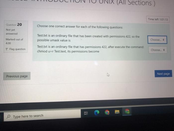  (All Sections ) Time left 1:01:13 Question 20 Choose one correct