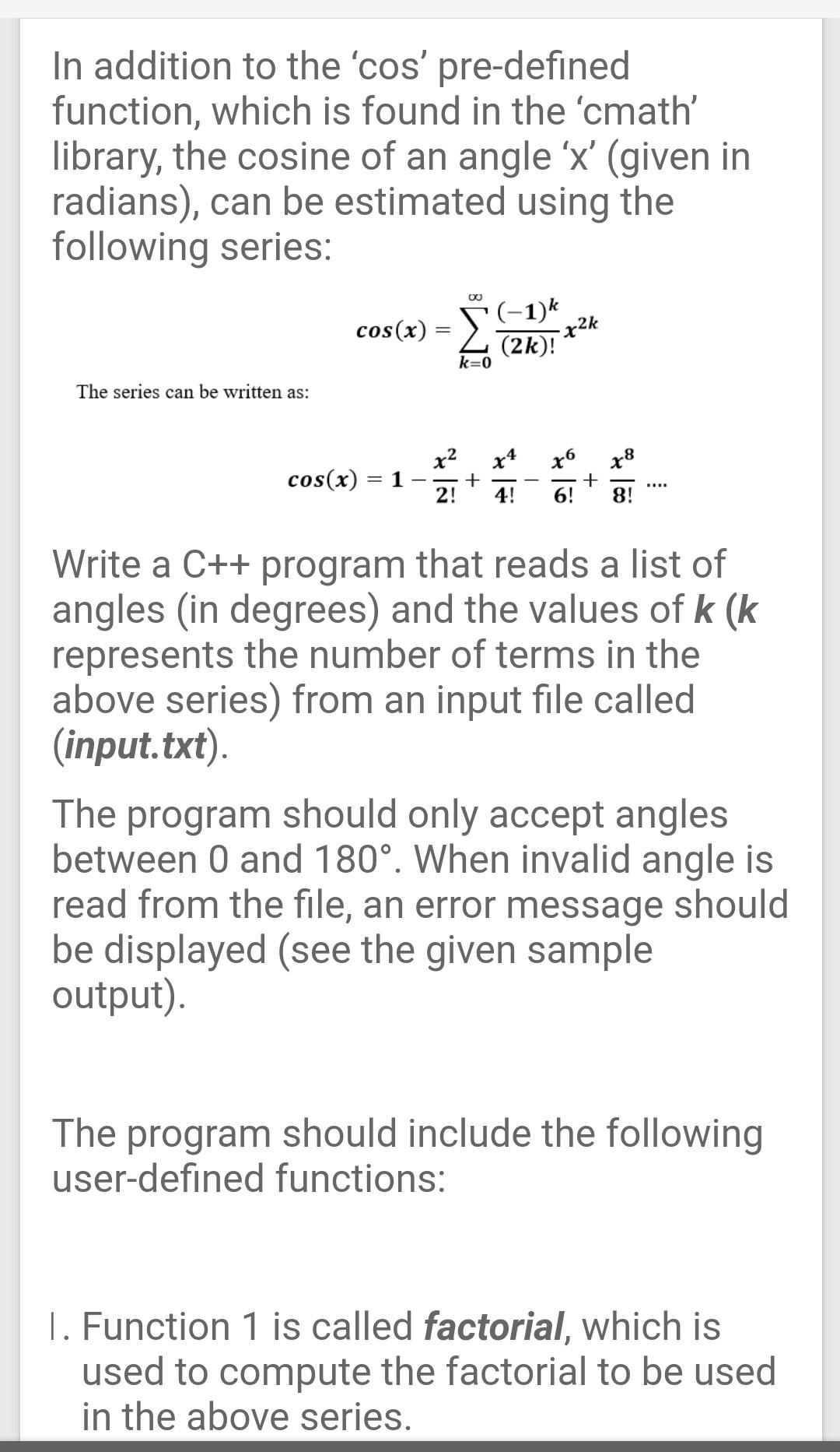  Please solve it quickly In addition to the 'cos' pre-defined function,