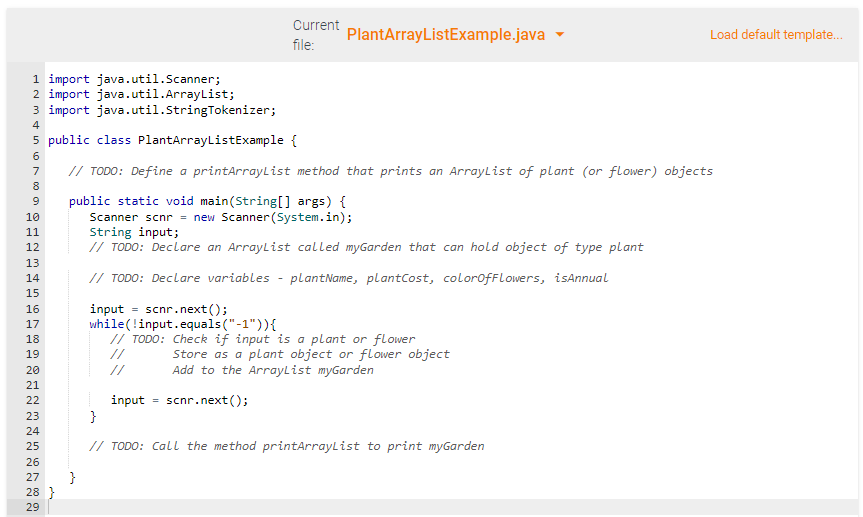 a derived Flower class, complete main() to create an ArrayList called myGarden.