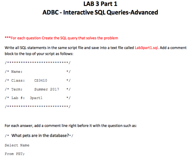  LAB 3 Part 1 ADBC-Interactive SQL Queries-Advanced For each question Create