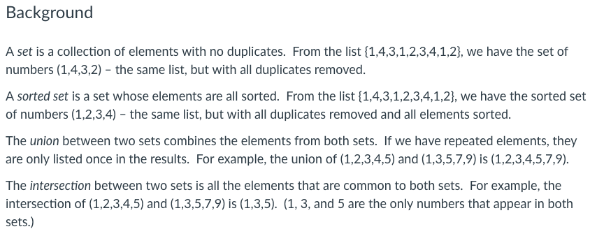  Java: Background A set is a collection of elements with no