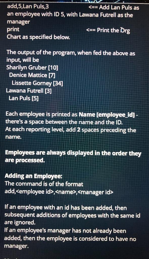 a program to manage the Organizational Structure in a company. The program