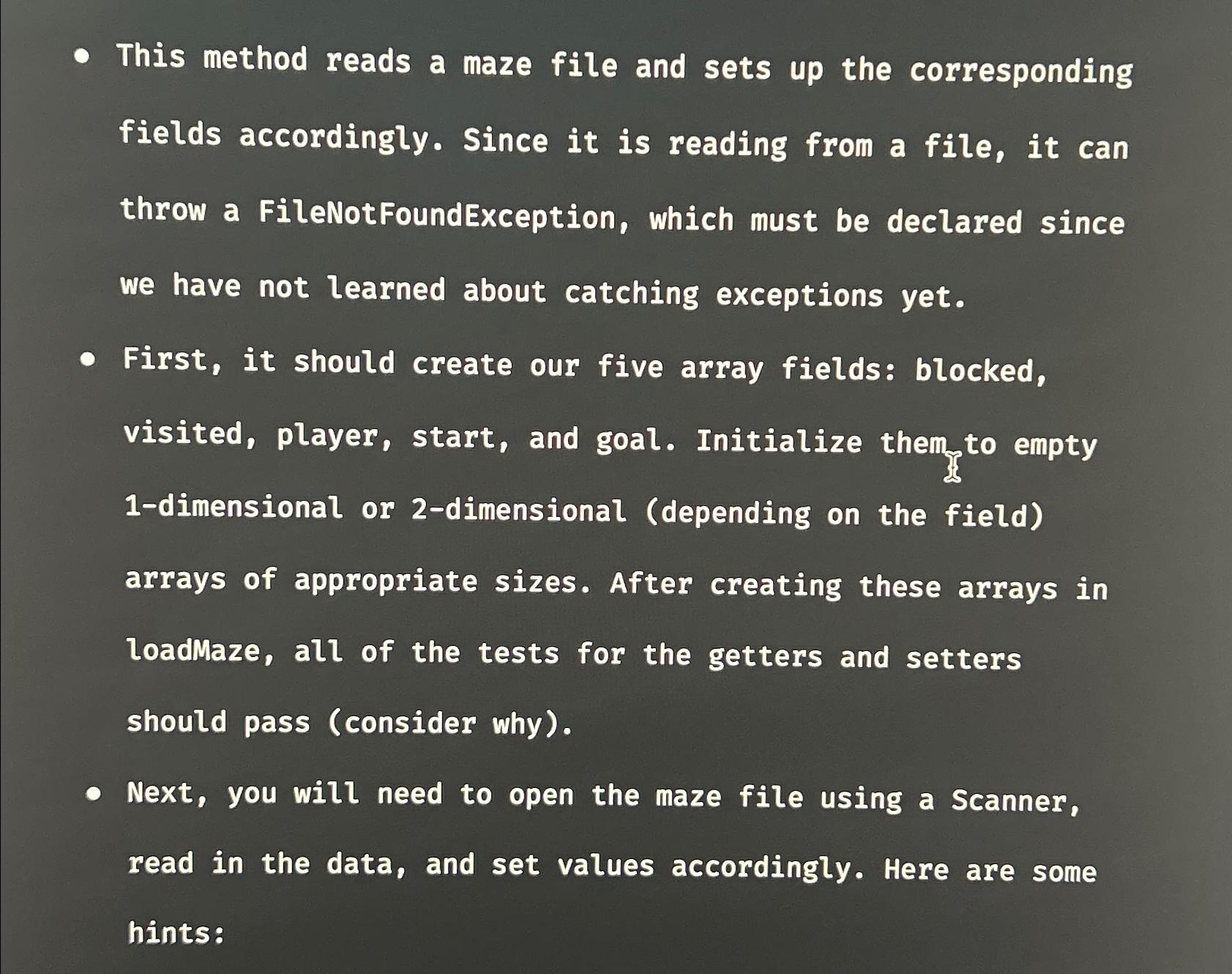  This method reads a maze file and sets up the corresponding
