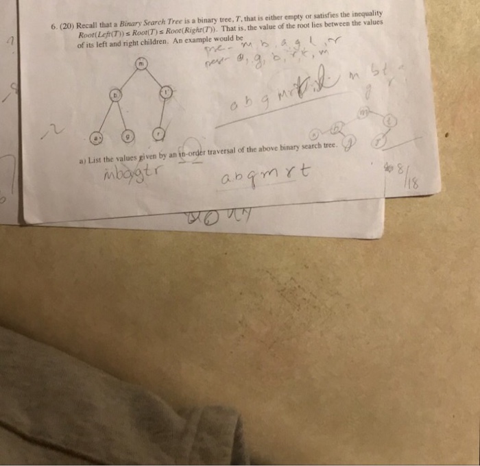  6. (20) Recall that a Binary Search Tree is a binary