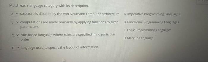  Match each language category with its description. A. structure is dictated