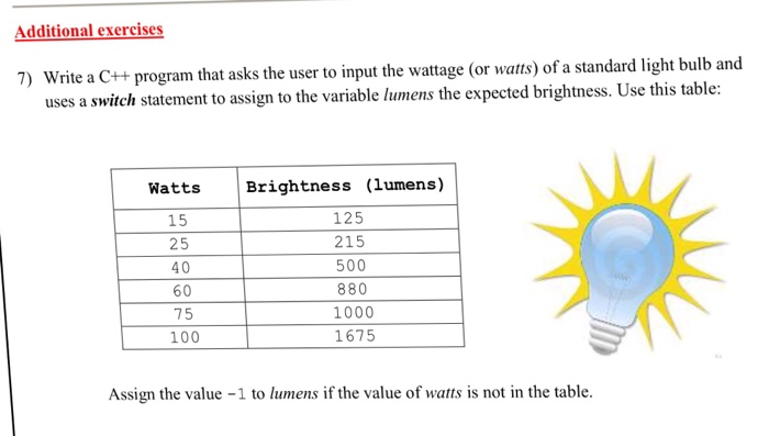  Additional exercises 7) Write a C++ program that asks the user