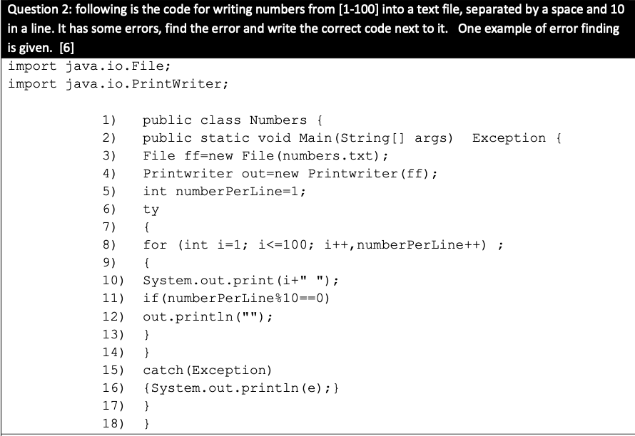  Question 2: following is the code for writing numbers from [1-100]