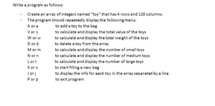  Write in C programming Write a program as follows Create an