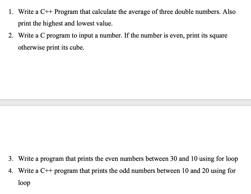 1. Write a C++ Program that calculate the average of three