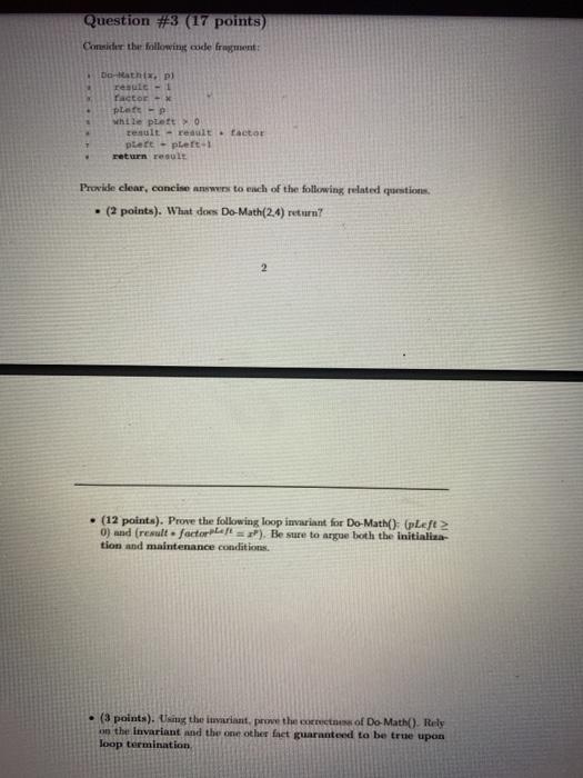  Question #3 (17 points) Consider the following code front Dahathi.pl result