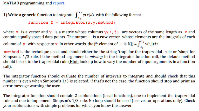  Write a generic function to integrate integral_x_0^x_f y(x)dx with the following